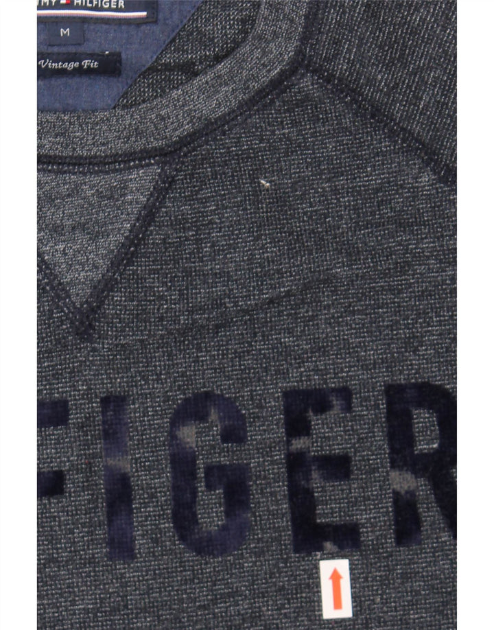 TOMMY HILFIGER Mens Vintage Fit Graphic Sweatshirt Jumper Medium Navy Blue Vintage Tommy Hilfiger and Second-Hand Tommy Hilfiger from Messina Hembry 