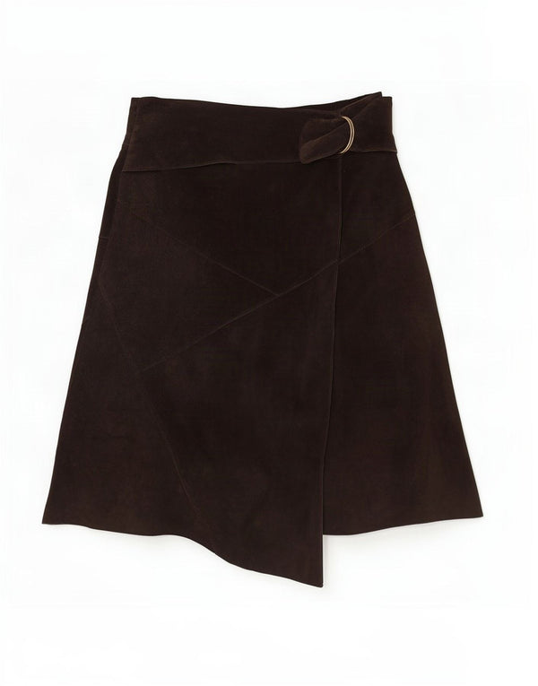Gonna avvolgente in pelle da donna vintage EU 36 piccola W30 marrone