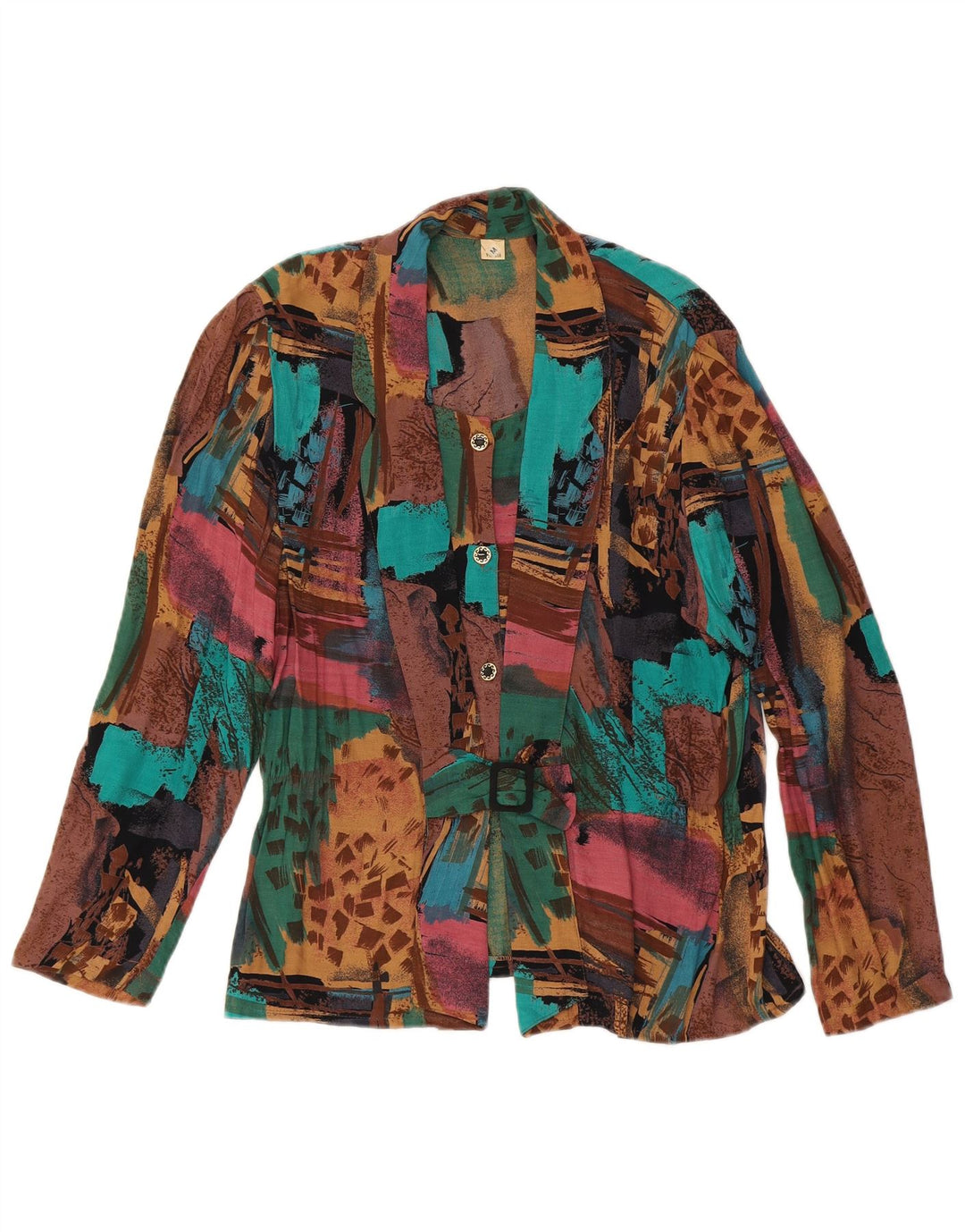 VINTAGE Womens Shirt Blouse UK 14 Medium Multicoloured Geometric Viscose