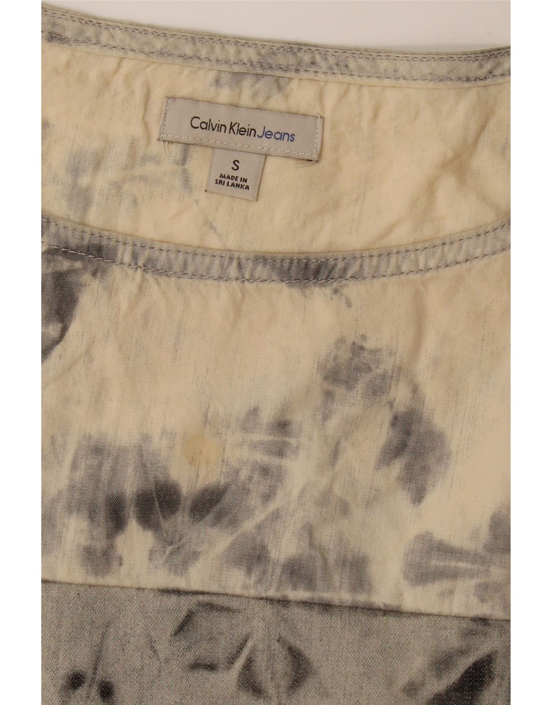 Calvin Klein Jeans Camicetta da donna Top UK 10 Small Beige Tie Dye Cotton