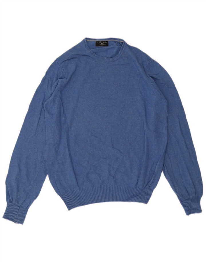 Maglia ZARA Uomo Girocollo Blu Medio in Viscosa