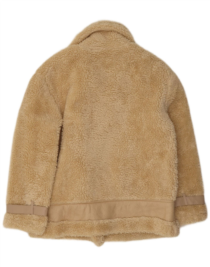 Giacca Sherpa da donna vintage UK 14 Poliestere beige medio