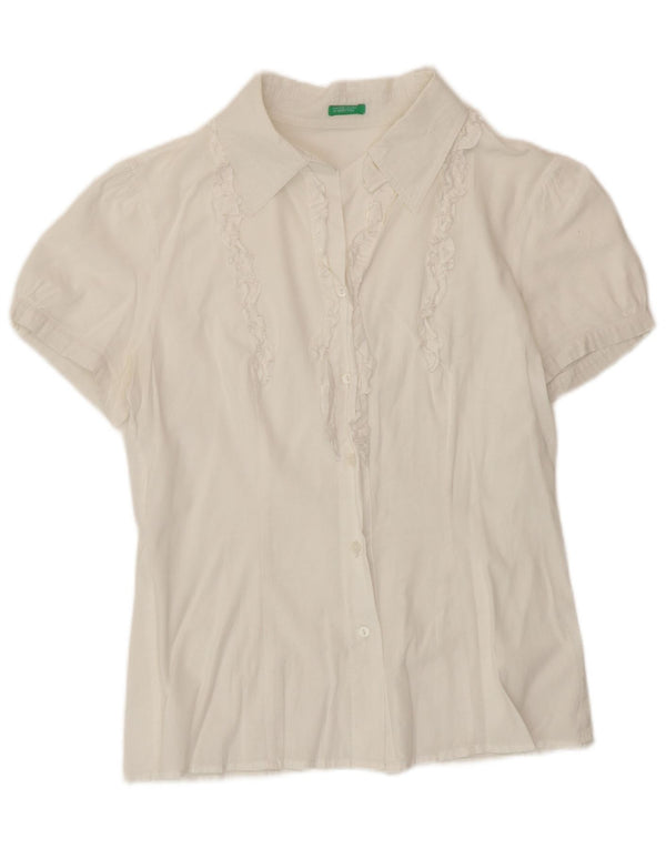 Camicia a maniche corte a maniche corte con volant da donna Benetton UK 12 Medium White