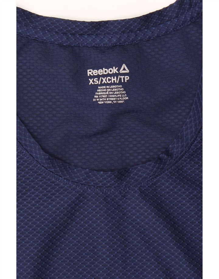 REEBOK Womens T-Shirt Top UK 6 XS Navy Blue Polyester Vintage Reebok and Second-Hand Reebok from Messina Hembry 