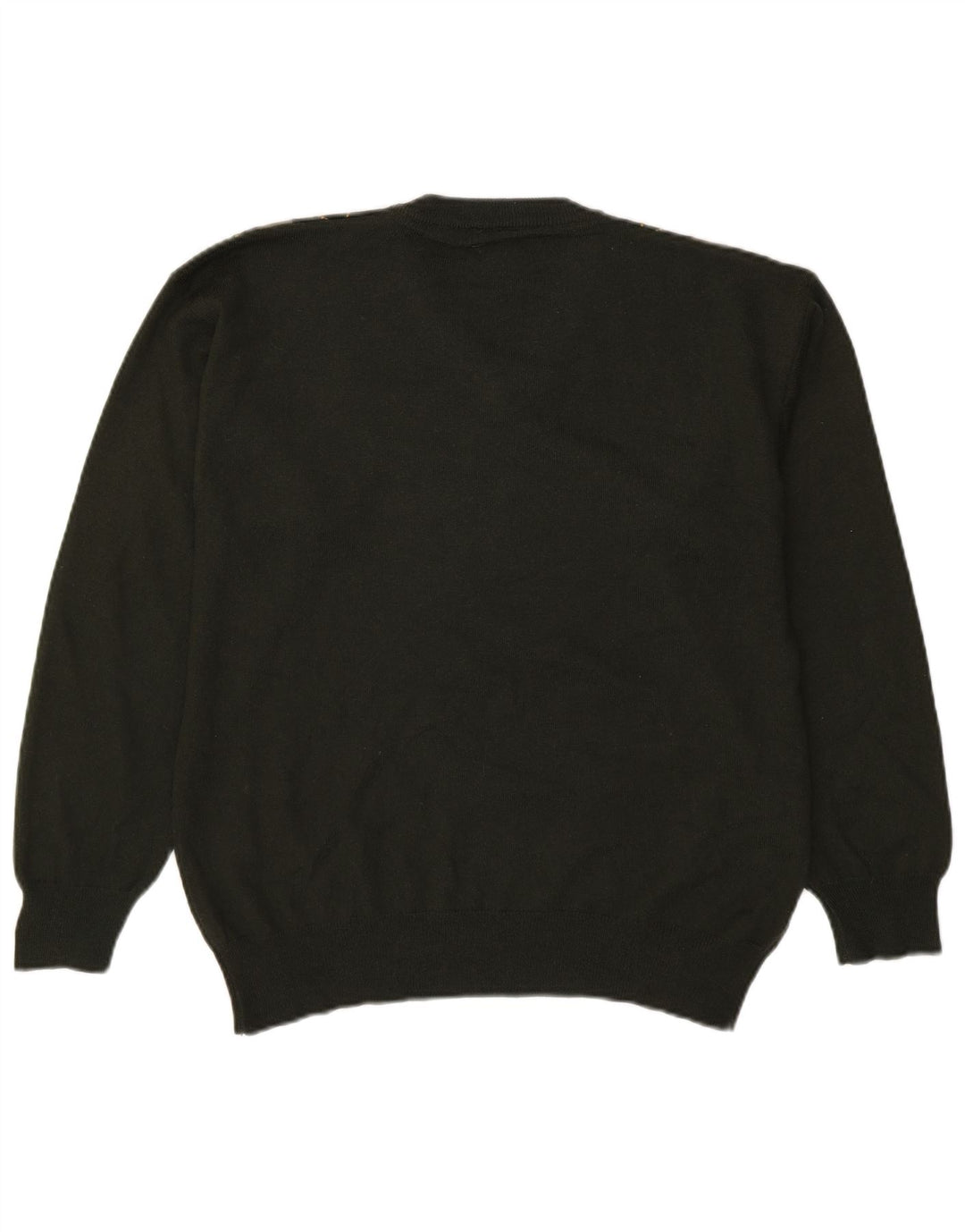 Maglione vintage da uomo con scollo a V verde medio a rombi/diamante