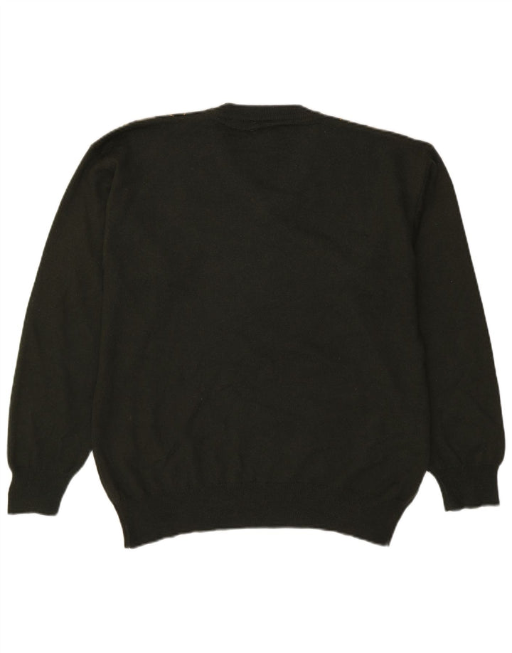 Maglione vintage da uomo con scollo a V verde medio a rombi/diamante