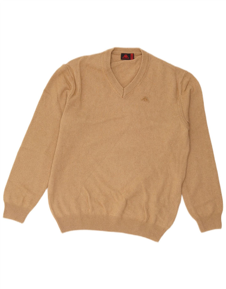 Maglione Kappa da uomo con scollo a V, grande, in cotone marrone