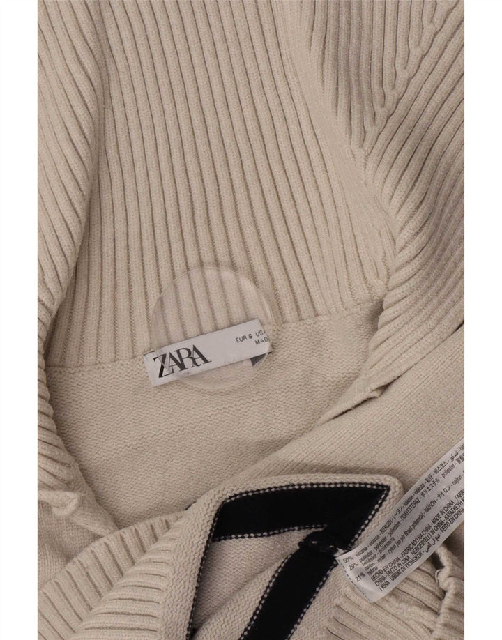 Maglione maglione a collo alto da donna Zara UK 10 piccolo a righe bianco sporco