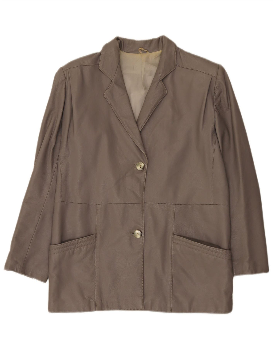 Giacca blazer in pelle vintage da donna a 2 bottoni IT 42 Grigio medio