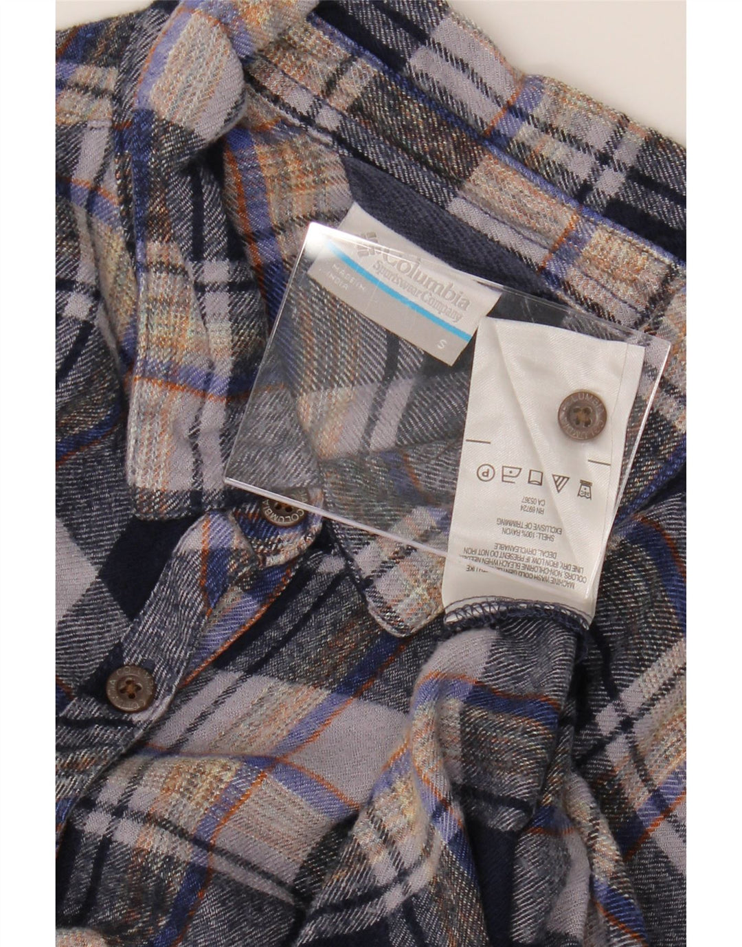 COLUMBIA Mens Flannel Shirt Small Grey Check Rayon Vintage Columbia and Second-Hand Columbia from Messina Hembry 