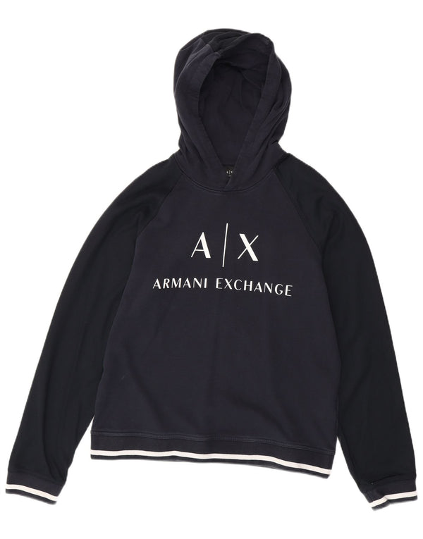 ARMANI EXCHANGE Felpa con cappuccio grafica da uomo, grande, in cotone blu navy