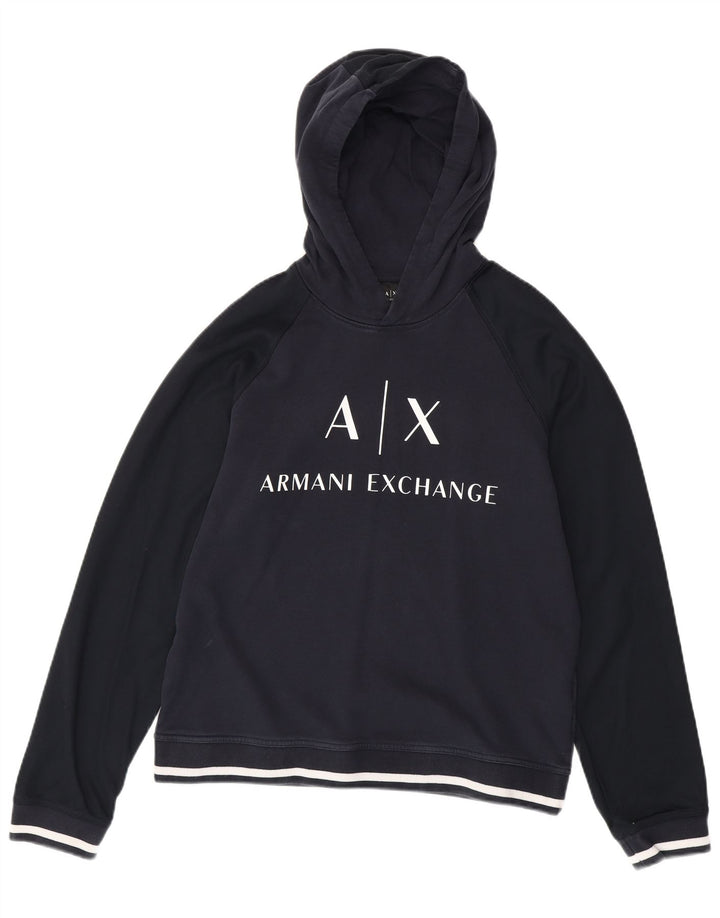 ARMANI EXCHANGE Felpa con cappuccio grafica da uomo, grande, in cotone blu navy