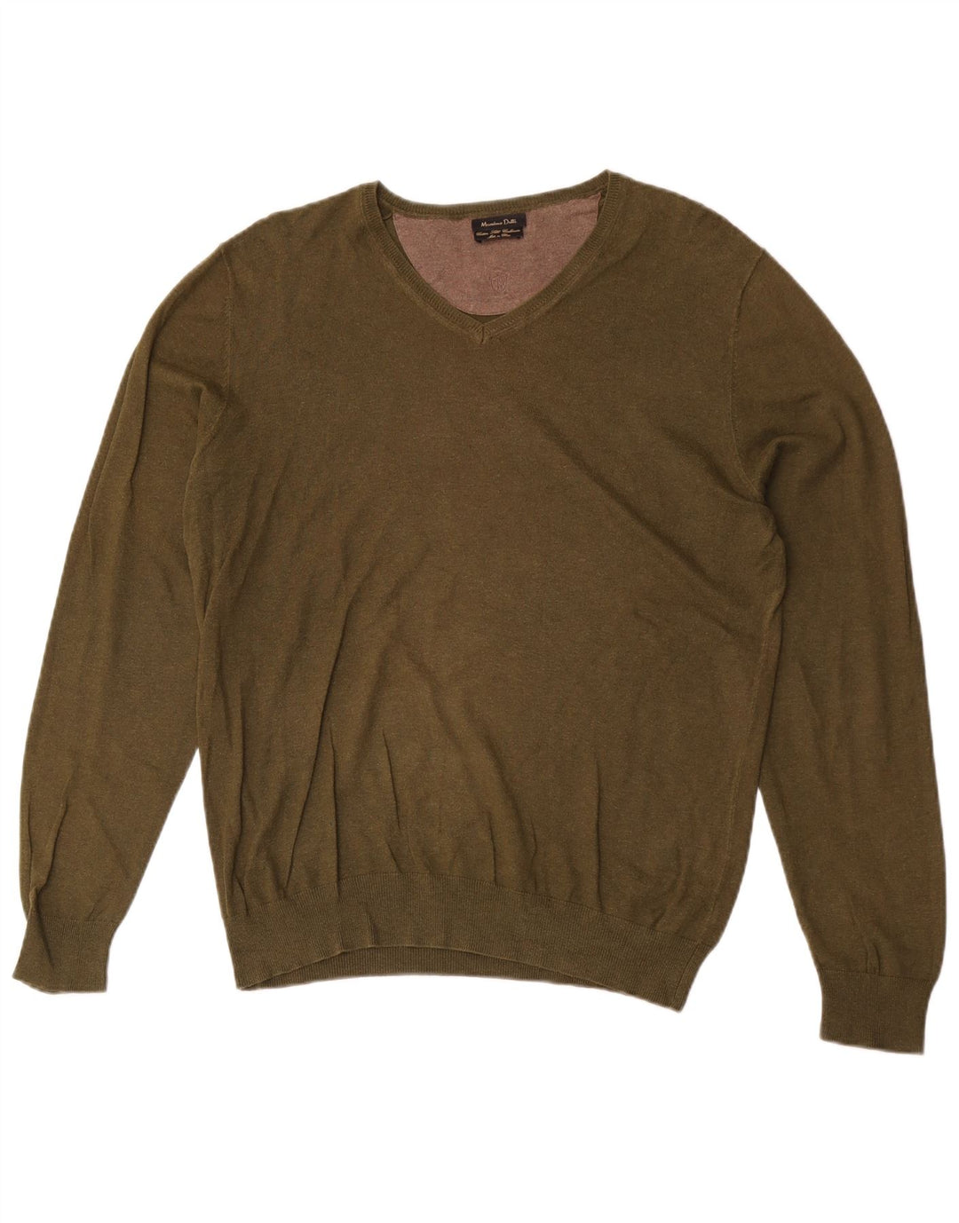 Massimo Dutti Maglione da uomo con scollo a V in cotone kaki medio