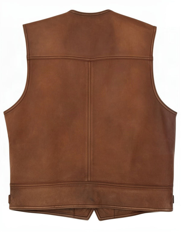 Gilet in pelle vintage da uomo 2XL Marrone