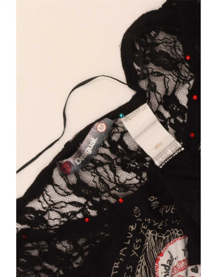 Desigual Camicetta grafica da donna Top UK 12 Cuore geometrico nero medio