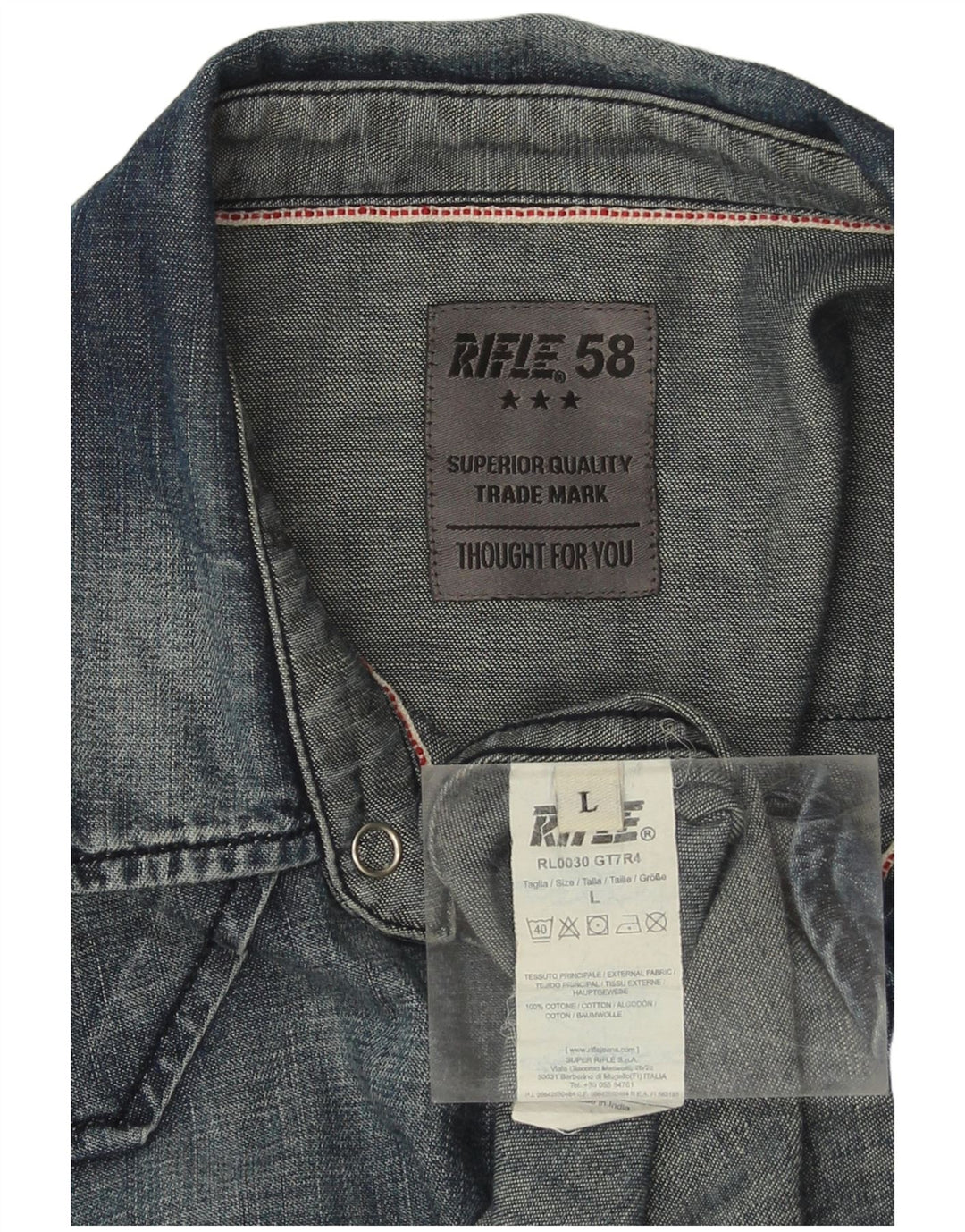 Camicia di jeans da uomo Rifle Large in cotone blu navy
