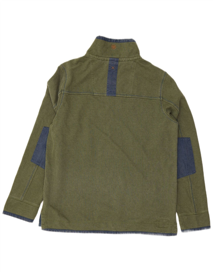 Felpa da uomo con collo con zip Fat Face Maglione in cotone color block verde medio