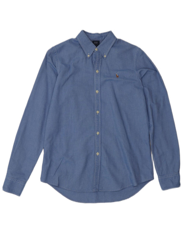 Camicia slim fit da donna Ralph Lauren US 6 cotone blu medio