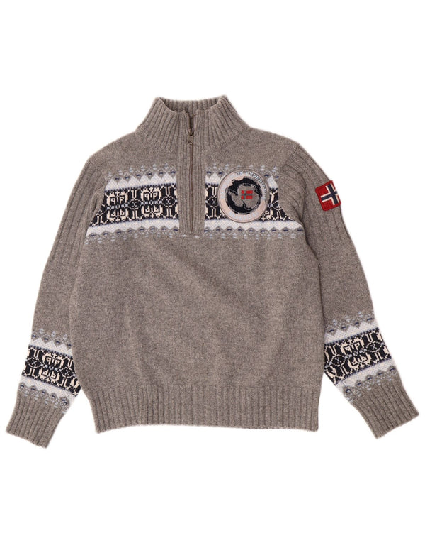 Maglione da uomo con collo a zip geografica Napapijri grigio medio Fair Isle