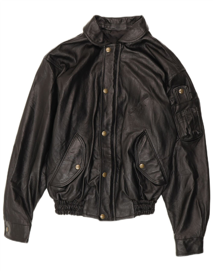 Giacca in pelle da uomo VINTAGE UK 36 piccola pelle nera