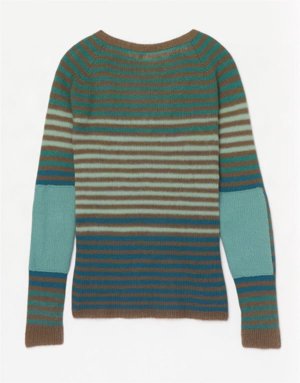 Maglione maglione vintage da donna con scollo a barca vestibilità ampia UK 8 piccolo a righe verdi