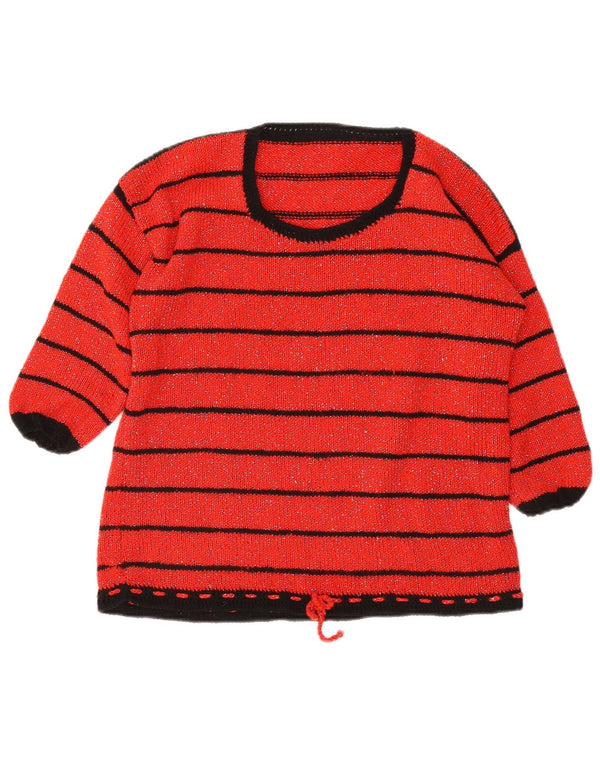 Maglione vintage da donna con scollo a barca con maniche a 3/4 UK 14 grandi strisce rosse