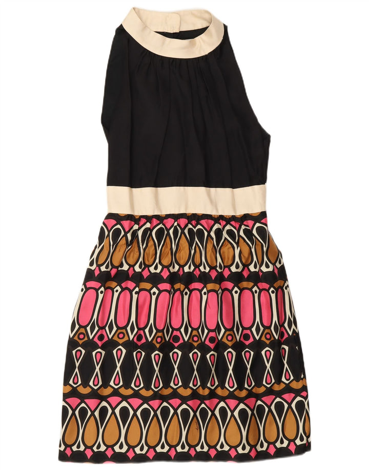 MILLY Abito da donna senza maniche a trapezio US 6 Seta geometrica nera media