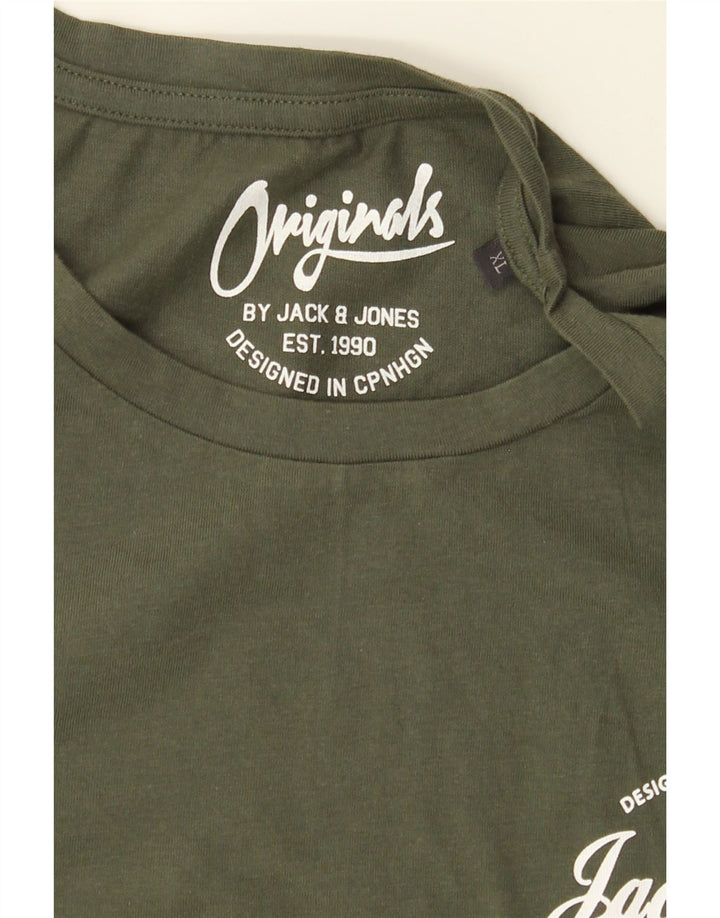 JACK & JONES Mens T-Shirt Top XL Khaki Cotton Vintage Jack & Jones and Second-Hand Jack & Jones from Messina Hembry 