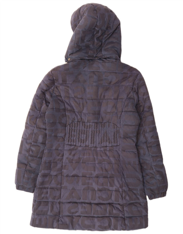 Desigual Cappotto imbottito con cappuccio grafico da donna EU 40 Medio Blu Navy Poliestere