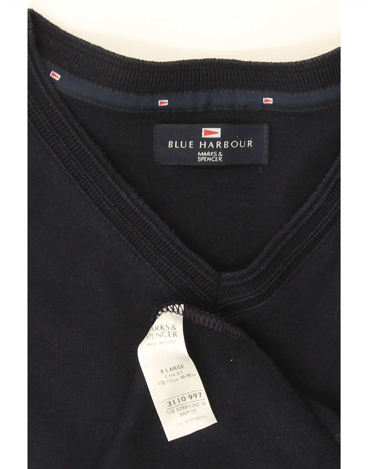 Marks & Spencer Top da uomo blu Harbour manica lunga XL cotone blu navy