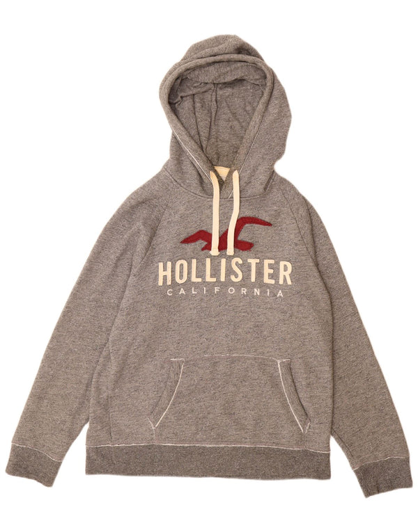 Maglione con cappuccio grafico da uomo Hollister in cotone chiazzato grigio medio