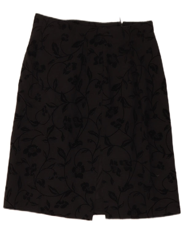 Gonna a trapezio da donna vintage UK 10 piccola W28 poliestere floreale nero