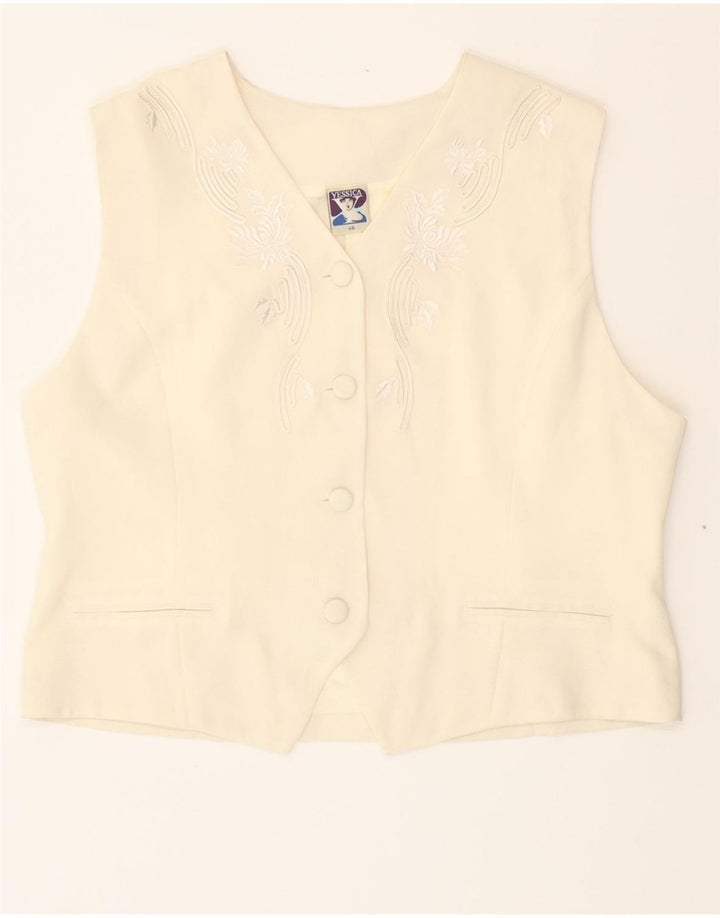 YESSICA Womens Waistcoat IT 46 Large Beige Floral Polyester Vintage Yessica and Second-Hand Yessica from Messina Hembry 
