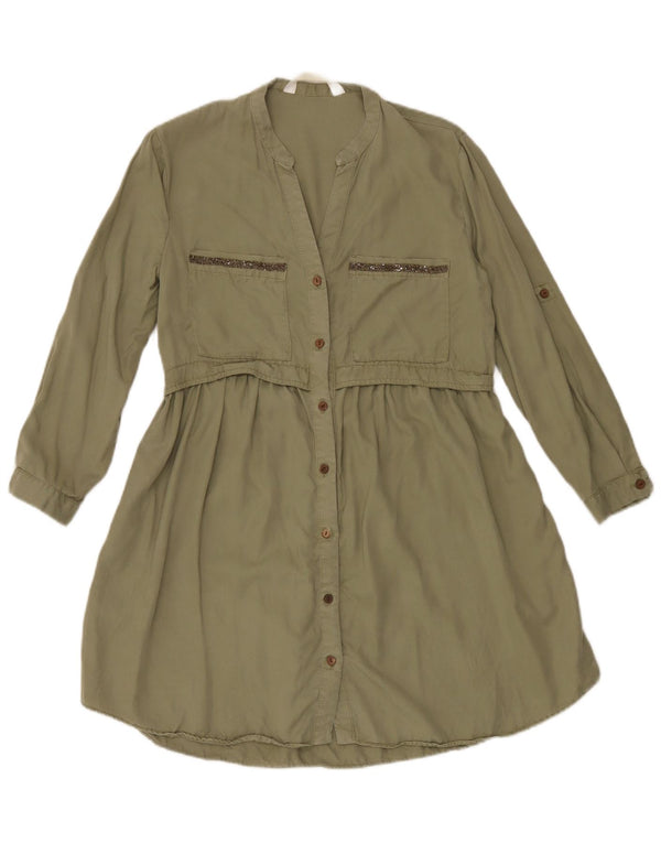 Abito camicia a maniche lunghe da donna Zara UK 10 piccolo kaki