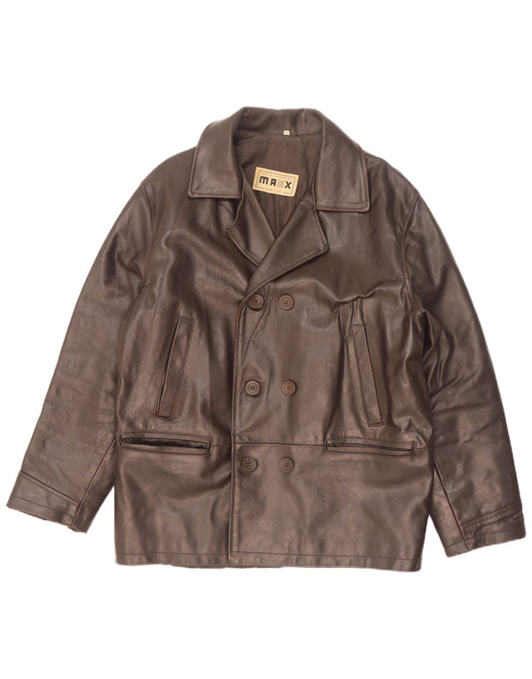 Giacca in pelle doppiopetto vintage da uomo UK 38 Marrone medio