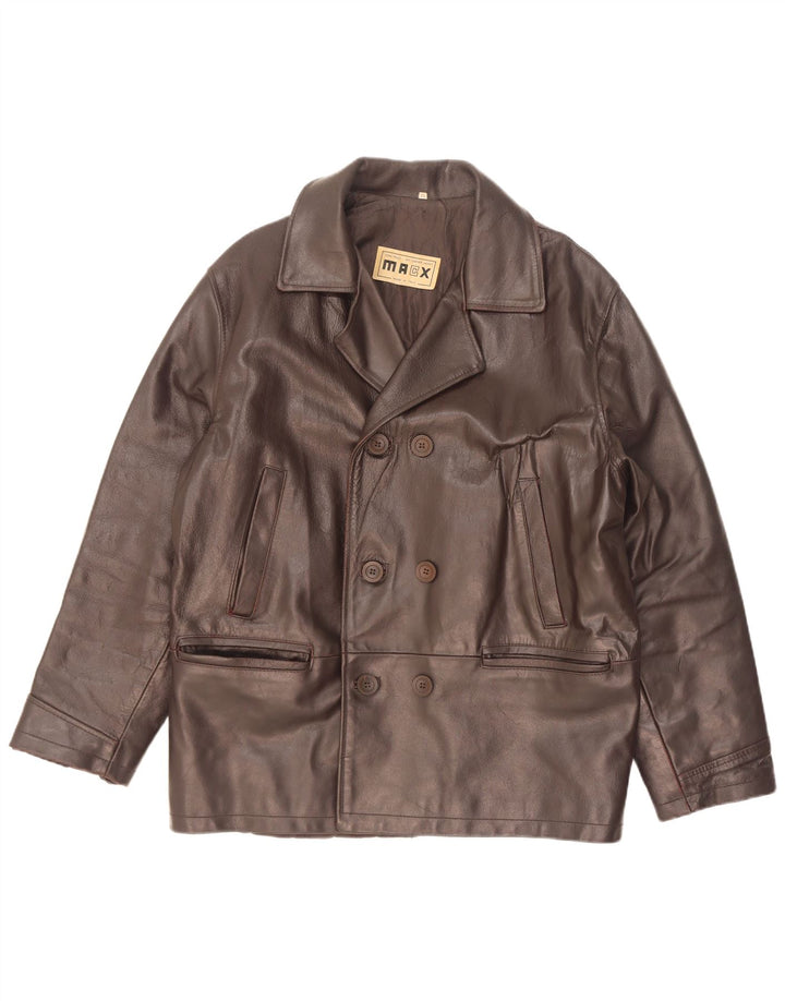 Giacca in pelle doppiopetto vintage da uomo UK 38 Marrone medio