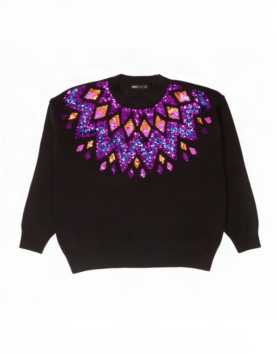 Maglione maglione girocollo da donna Marks & Spencer UK 14 medio nero