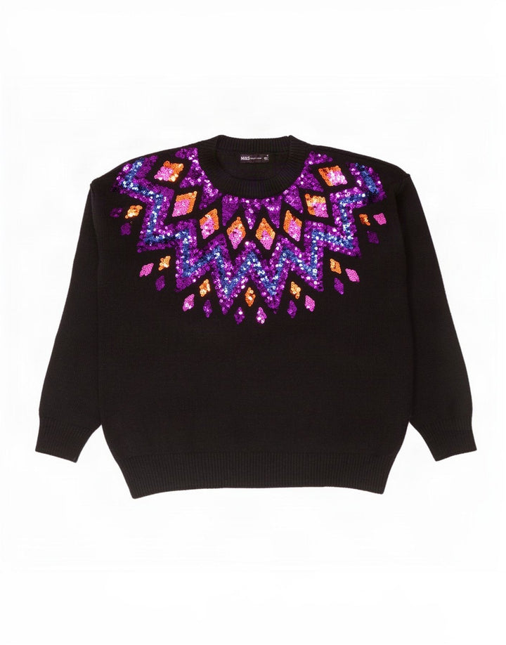 Maglione maglione girocollo da donna Marks & Spencer UK 14 medio nero