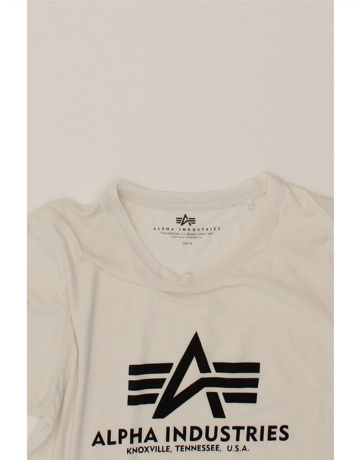ALPHA INDUSTRIES Mens Graphic T-Shirt Top Medium White Cotton Vintage Alpha Industries and Second-Hand Alpha Industries from Messina Hembry 