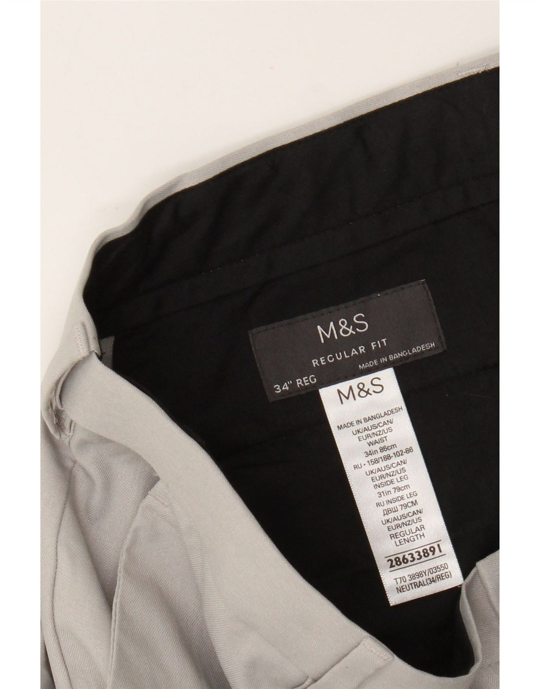 Pantaloni chino vestibilità regolare da uomo Marks & Spencer W34 L31 poliestere grigio