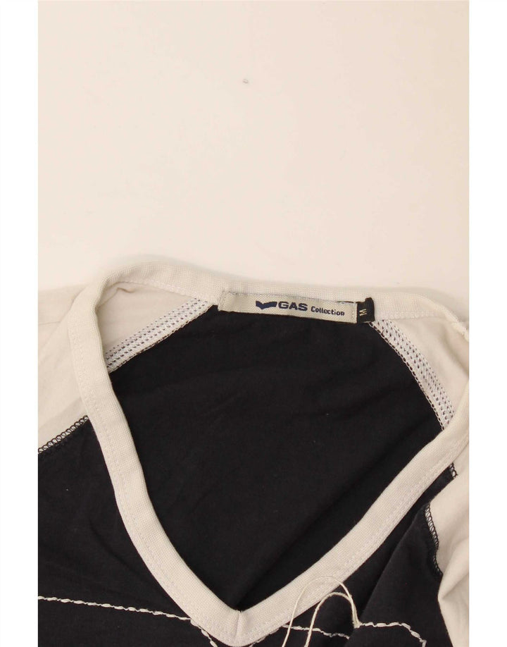 Gas Top grafico da donna a maniche lunghe UK 12 Medium Navy Blue Colourblock