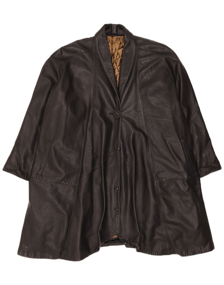 Giacca in pelle vintage da donna vestibilità ampia UK 16 grande nera