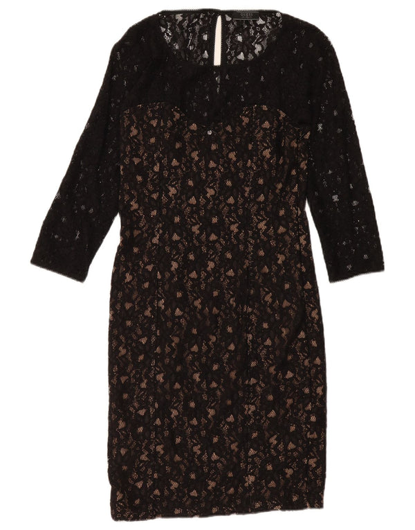 Guess Abito tubino in pizzo con maniche a 3/4 da donna UK 6 XS Poliammide floreale nero