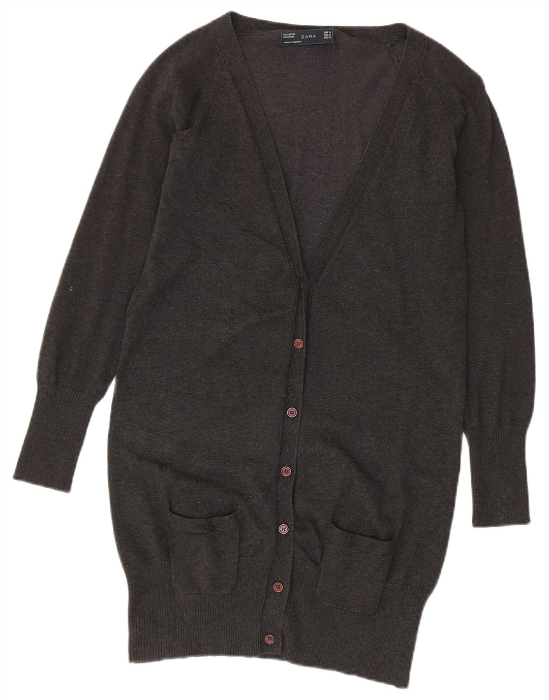 Maglione cardigan lungo da donna Zara UK 12 Cotone grigio medio