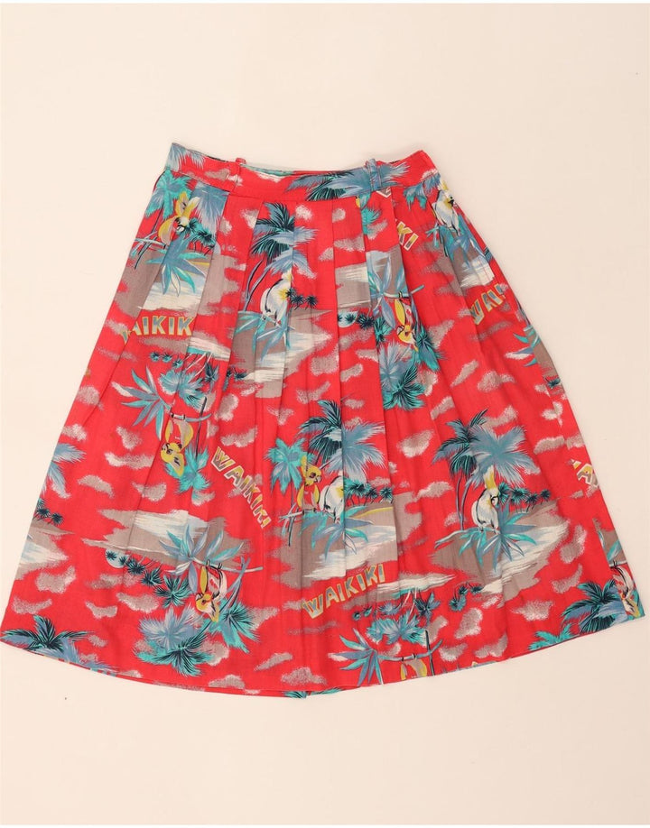 VINTAGE Womens Pleated Skirt W26 Small Red Floral Vintage Vintage and Second-Hand Vintage from Messina Hembry 