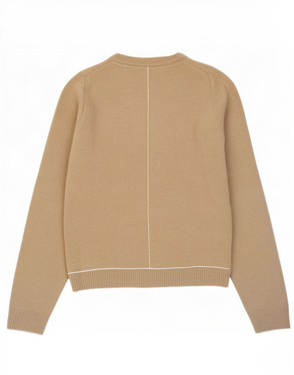 Zara Womens Crew Neck Jumper Sweater UK 12 Medium Beige Acrylic