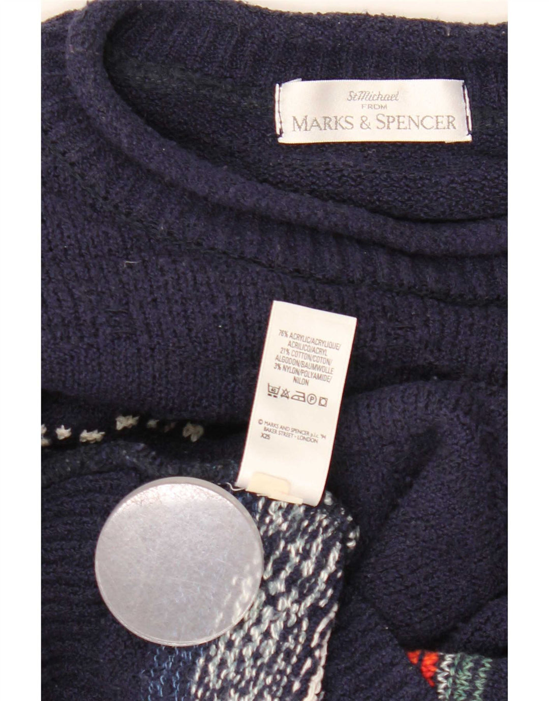 Maglione maglione girocollo da uomo Marks & Spencer grande blu navy Fair Isle