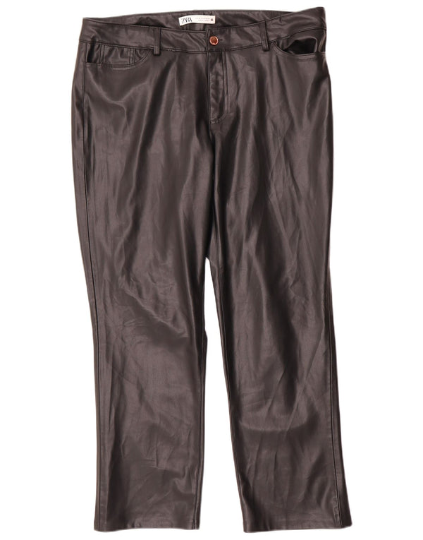 Pantaloni dritti in ecopelle da donna Zara EU 46 2XL W36 L27 Nero