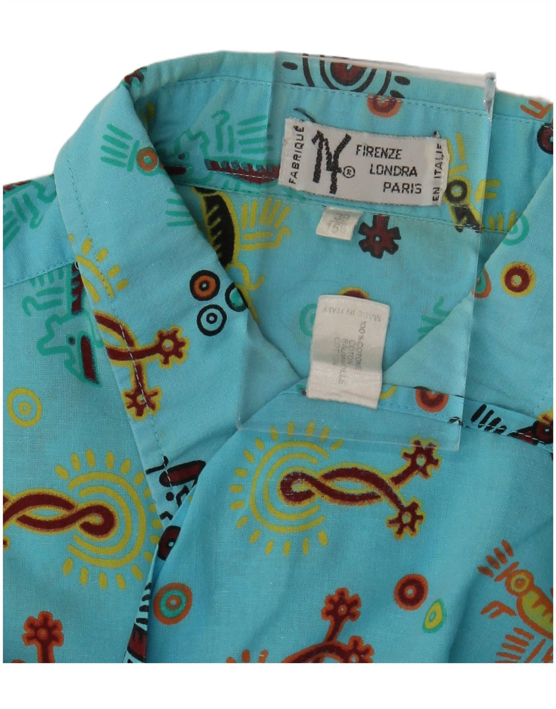 Camicia a maniche corte da uomo con motivo astratto Firenze Taglia 39 15 1/2 Blu medio