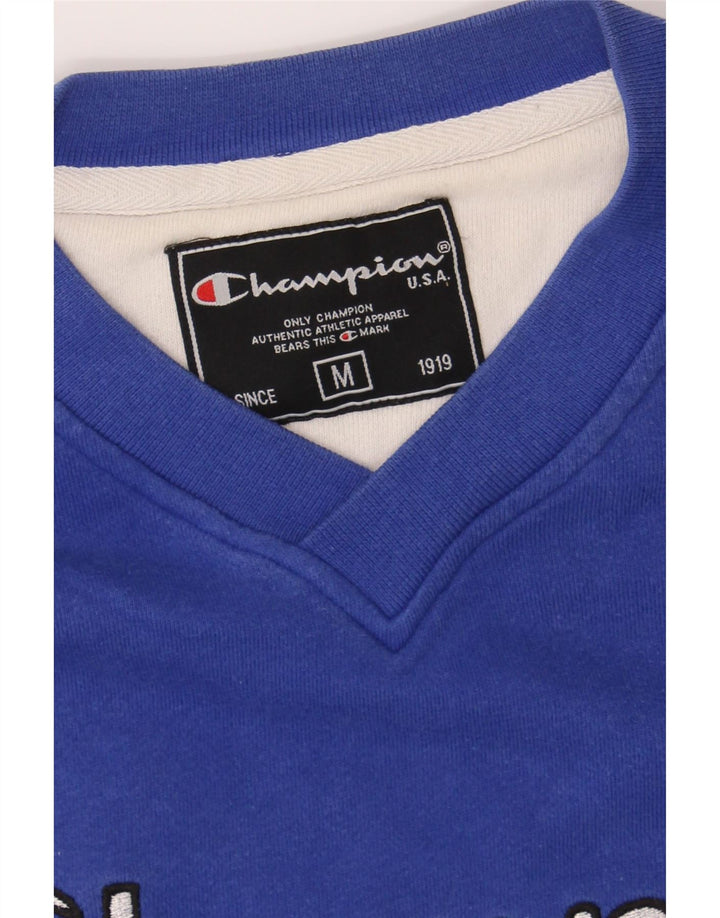 CHAMPION Mens Graphic Sweatshirt Jumper Medium Blue Cotton Vintage Champion and Second-Hand Champion from Messina Hembry 